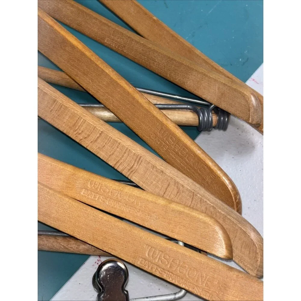 Batts Lt Brown Wooden Wishbone Suit Jacket Pants Hanger‎ Set Of 6